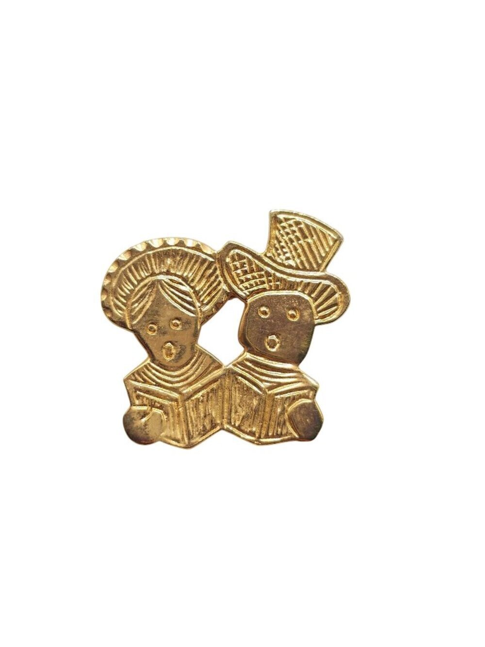 Vintage Gold Tone Choir Boy Girl Lapel Pin Unique Holiday Accessory
